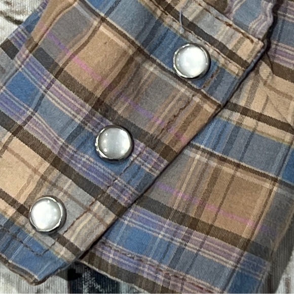 Wrangler Plaid Pearl Snap Button Down Long Sleeve Vintage Cowboy Rockabilly - Picture 3 of 4